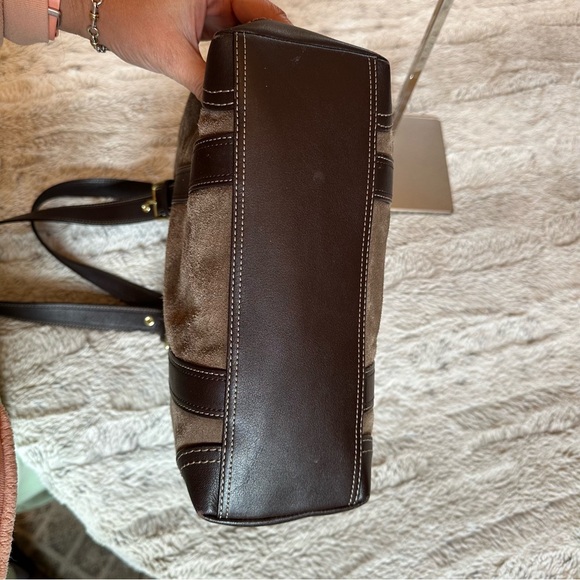 Coach Carly Taupe Brown suede and leather tote. - Picture 9 of 13